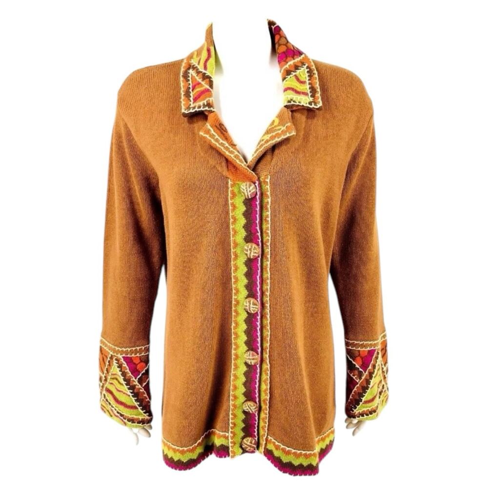 Storybook Knits Sweater Cardigan Womens Size 8 Electric Patchwork Button Front